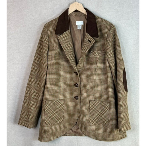 Vintage Soft Surroundings Womens Plaid Blazer Size XL Equestrian Wool Preppy - Picture 1 of 13